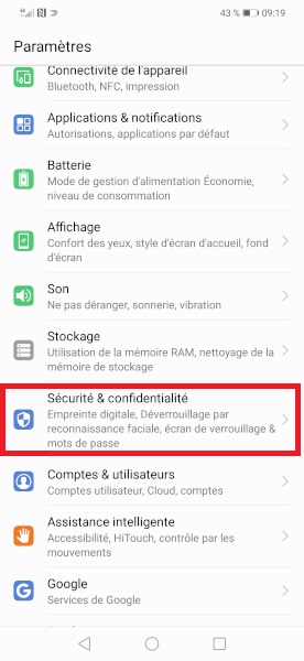 Changer votre code PIN de son Huawei Y9 2019.